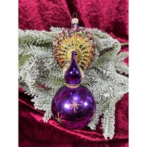 Vintage Christmas Handblown Glass Ornament Celestial Peacock Christopher Radko